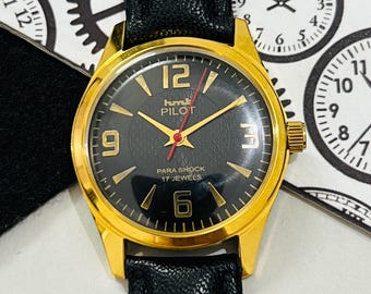 Vintage Hmt Pilot Schwarzes Zifferblatt Mechanische Handaufzug 17Jewels Armbanduhr