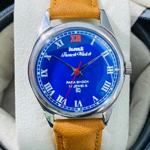 Hmt French Watch Roman Numerals Blue Dial Mechanical Handwinding 17Jewels Men’s Wrist Watch