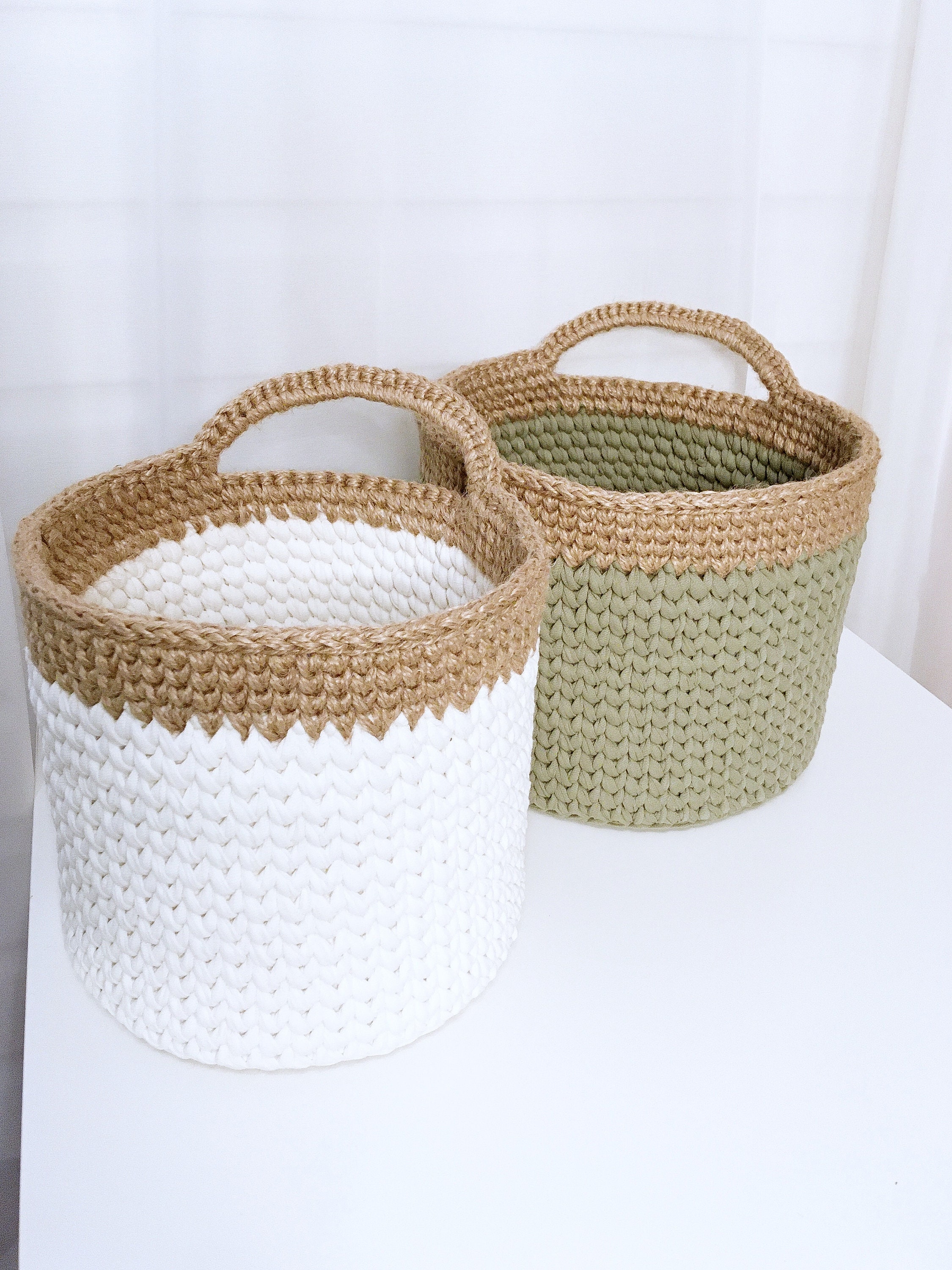 Large hanging basket with jute handle Storage basket for Etsy