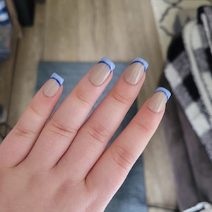 Press On Nails | Blue French Tip Nails | Short Square Nails | Light Blue Nails | Dark Blue Nails | Simple Nails | Cute Nails | Glue On Nails