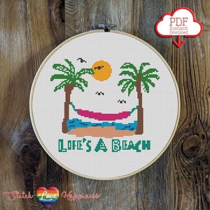 Life&#39;s A Beach Cross Stitch Pattern | Ocean Pattern | Beach Sunset | Palm Trees Cross Stitch | Sunshine Patterns | Relaxing View