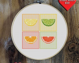 Citrus Premium Cross Stitch Kit - EVERYTHING INCLUDED | Kitchen Art | Lemon Cross Stitch | Lime Cross Stitch | Orange | Grapefruit