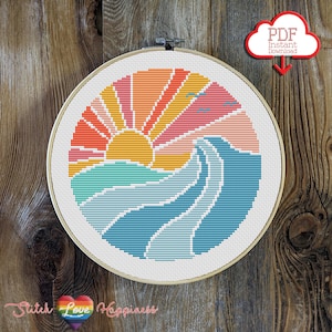 Sunshine Wave Cross Stitch Pattern | Ocean pattern | Surfing Cross Stitch | Adventure Awaits | Explore More | Island Art