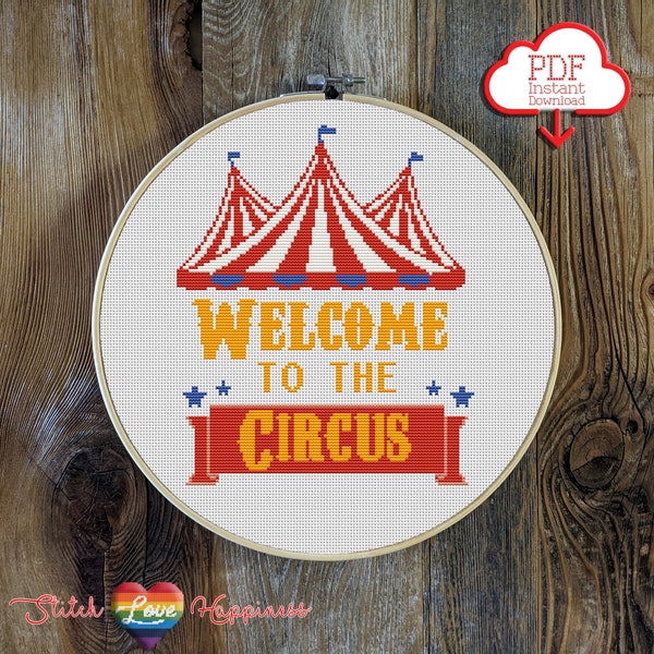 Welcome to the Circus Cross Stitch Pattern | Circus Tent | Colorful pattern | Gifts for Mom | Beginner Cross Stitch | Greatest Show on Earth