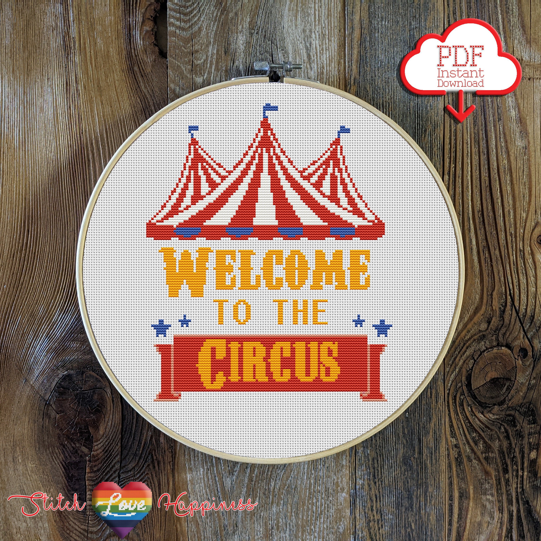 Bienvenue dans le modèle de point de croix Circus | Chapiteau de cirque | Motif coloré | Cadeaux pour maman | Point de croix pour débutants | Le plus grand spectacle du monde - Etsy France