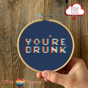 You&#39;re Drunk Mini Cross Stitch Pattern | Glitch Font | Gamer Patterns | Beginner Cross Stitch | Easy | Handmade Gifts