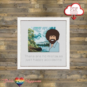 Happy Accidents Cross Stitch Pattern | Bob Ross Cross Stitch | Landscape Art | Cute Cross Stitch Patterns | Alpine Lake | Mountain Patterns