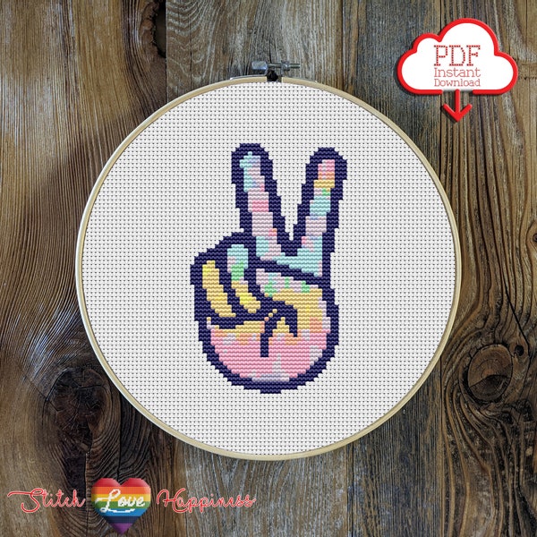 Peace Sign Cross Stitch Pattern | Rainbow Patterns | Tie Dye Emoji | Colorful Stitches | Kids Cross Stitch | Pride Month Gifts