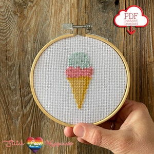 Eistüte Mini Kreuzstich Muster | Anfänger Kreuzstich | Kleine Muster | Sonnenschein | Strandtag | Kinder Kreuzstich
