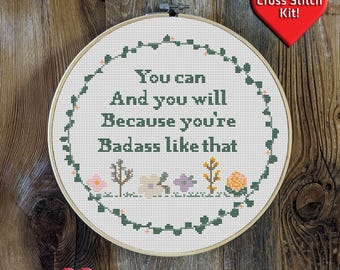 Badass Like That Premium Cross Stitch Kit - EVERYTHING INCLUDED - 8 Inch Hoop, Needle, DMC Thread, Fabric, and Easy-to-Follow Instructions