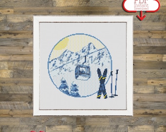 Powder Day Cross Stitch Pattern | Snow Day | Skiing Cross Stitch | Snowboarding Patterns | Mountains are Calling | Sunshine