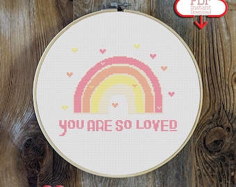 You are So Loved Cross Stitch Pattern | Colorful patterns | Rainbow Baby | Baby Shower Gifts | Little Girl's Room | Nursery Art