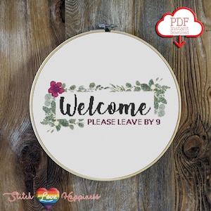 Please Leave by 9 Cross Stitch Pattern | Welcome Sign | Floral Pattern | Home Décor | Funny cross stitch | Colorful design