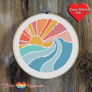 Sunshine Wave Premium Cross Stitch Kit - EVERYTHING INCLUDED - 8 Inch Hoop, Needle, DMC Thread, Fabric, and Easy-to-Follow Instructions