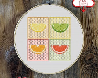 Citrus Cross Stitch Pattern | Kitchen Art | Lemon Cross Stitch | Lime Cross Stitch | Orange Cross Stitch | Grapefruit Cross Stitch