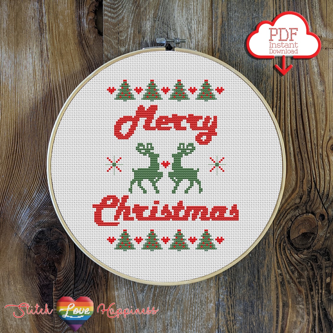 Tis the Season Cross Stitch Pattern | Reindeer Sampler | Happy Holidays ...