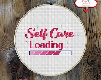 Zelfzorg ladend kruissteekpatroon | Geestelijke gezondheid | Roze patronen | Kleurrijke steken | Cadeaus voor therapeut | Yogacadeaus