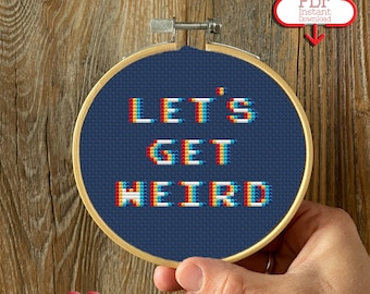 Let's Get Weird Mini Cross Stitch Pattern | Glitch Cross Stitch | Gift for Gamers | Beginner Cross Stitch | Colorful | Nerdy Cross Stitch