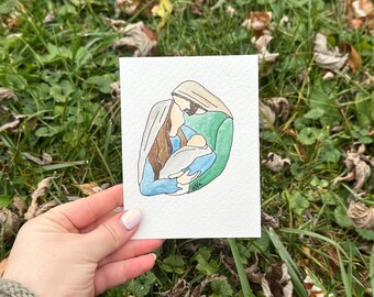 The Holy Family mini watercolor
