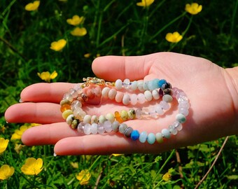 BUTTERCUP Gemstone Silk-knotted Necklace: Colorful Pastel Beads, 14K Gold-Filled Clasp