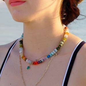 Snoep &quot;ARUBA&quot; edelsteen geknoopte ketting | Zijdegeknoopte kleurrijke kralenketting |  cadeau voor haar | Ankerboutsluiting 14K gold filled