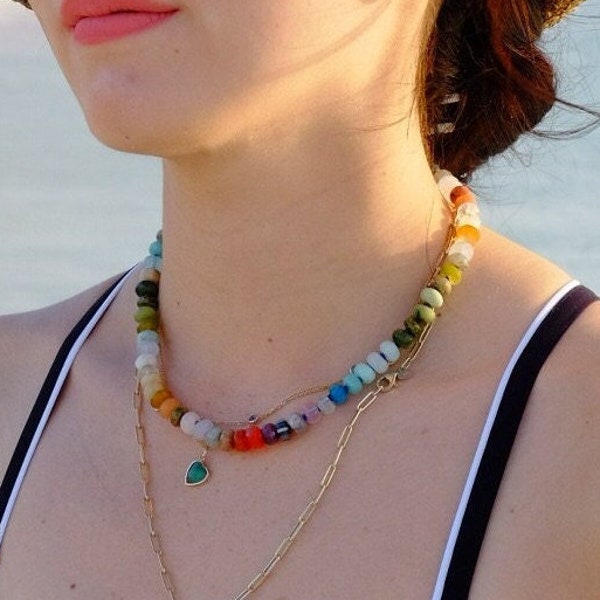 Candy "ARUBA" Gemstone Knotted Necklace | Silk-knotted Colorful Beaded necklace | Christmas gift for her | Anchor Bolt Clasp 14K Gold-filled