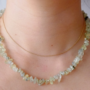 Green Natural Prehnite Chip Silk-Knotted Candy Necklace | Beaded Libra Birthstone Crystal | Zodiac Summer Layering Gemstone | Silver
