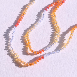 MEXICAN SUNSET Ombre Fire Opal on Blue Thread Silk-Knotted Candy Choker Necklace