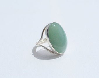 Green Aventurine Silver Bezel Ring | Size 6 3/4 | 0.925 Sterling Silver | Mother's Day Gift | Cocktail ring