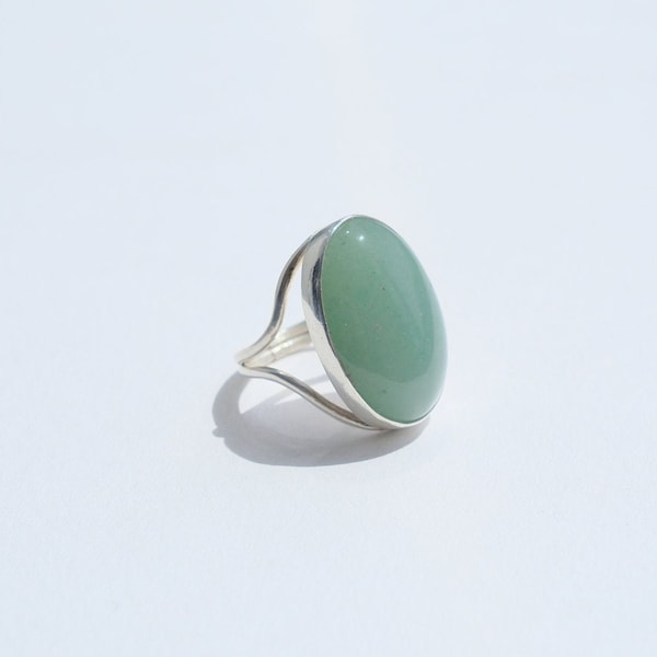 Green Aventurine Silver Bezel Ring | Size 6 3/4 | 0.925 Sterling Silver | Mother's Day Gift | Cocktail ring