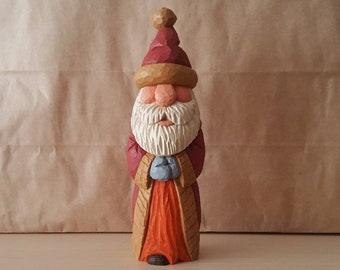 Wood Carving - Wooden Santa Carving with Red Coat - Hand Carved and Painted - Christmas Decor - TonyCarvings