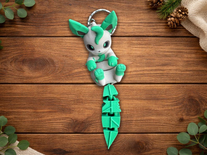 Eeveelution Keychain | Articulated Fidget Charm | Collectible Fox Figure Leafeon