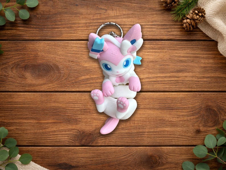Eeveelution Keychain | Articulated Fidget Charm | Collectible Fox Figure Sylveon