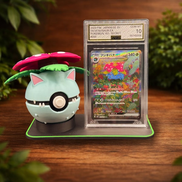 Pokéball Display Stand with Card Holder | Fits PSA and Raw Cards