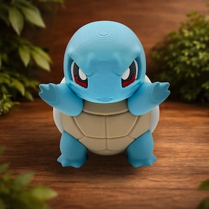 Squirtle Smooshed PC Case Display – 3D Printed Window Decor – 4” Water Turtle Figure