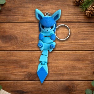 Eeveelution Keychain | Articulated Fidget Charm | Collectible Fox Figure Glaceon