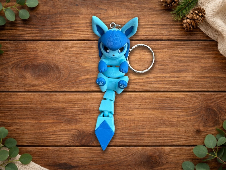 Eeveelution Keychain | Articulated Fidget Charm | Collectible Fox Figure Glaceon