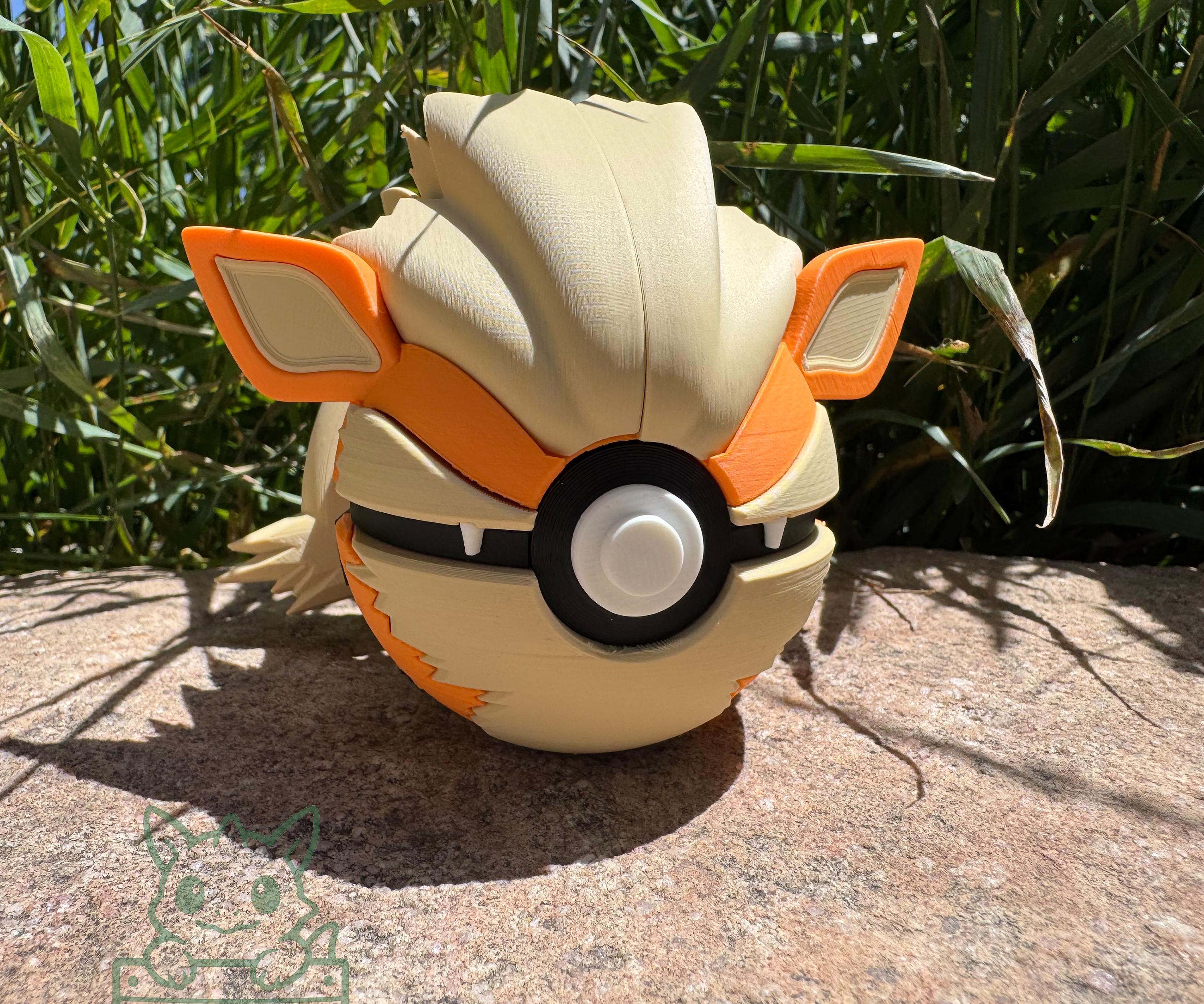 3D Printed Arcanine Pokéball | Bold Canine-Inspired Collectible Display