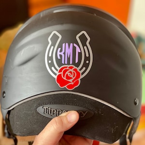 Horse helmet decal. Helmet Monogram. Helmet initials. Horse flower decal