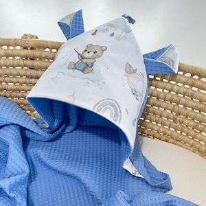 Baby Bath Towel - Soft Cotton Waffle with Blue Bears, Absorbent & Cozy Towel for Newborns and Infants, Perfect Gift Idea