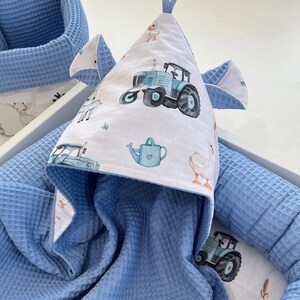 Baby Bath Towel - Soft Cotton Waffle with Blue farm, Absorbent & Cozy Towel for Newborns and Infants, Perfect Gift Idea