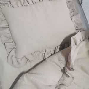 Beige Organic Muslin duvet  & Pillow Set - Soft Gauze Cotton Bedding for Baby,Toddler and  Kids -Custom Size, Breathable,nursery bedding set