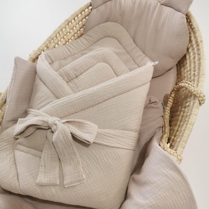 Corne de bébé avec mousseline douce beige, emmaillotage pour nouveau-né pour garçons et filles, sac de couchage confortable pour chambre de bébé beige, cadeau de baby shower