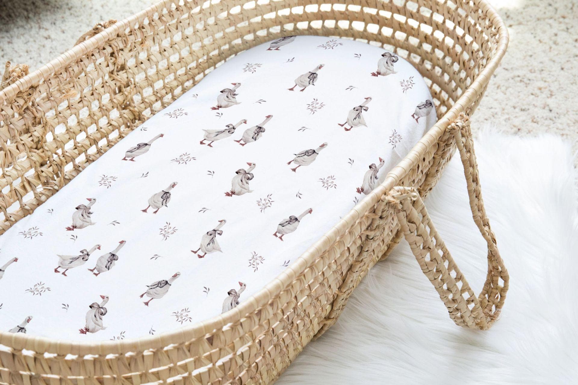 Goose Cotton Fitted Sheet - Organic Cotton Sheet for Baby and Toddler  - Custom Crib & Bassinet Bedding, Breathable Handmade Quality