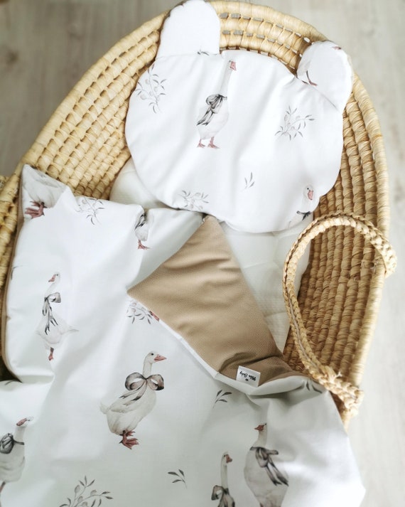 Handmade Moses Basket Bedding Set with Beige Goose, Hypoallergenic Baby  Crib Bedding, Reversible Cotton Soft Velvet Cover,baby shower gift