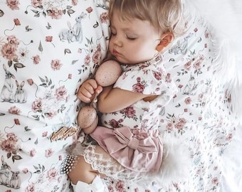 Bunnies Baby Sheet - Neutral Nursery Fitted Cotton Toddler Bedding, Soft & Cozy Handmade Crib and  Bassinet Bedding