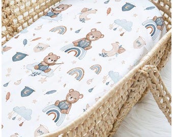Bear Crib Sheet Neutral for baby bedding- Handmade Premium Cotton Nursery Bedding, Fitted Toddler Bed Sheet, Baby Crib Essentials