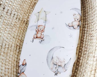 Grey Bear Cotton Fitted Sheet - Organic cotton sheet for Baby & Toddler Bedding, Custom Crib and Bassinet Sheet, custom size bassinet sheet