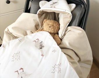 Soft, Cozy Baby Car Seat Blanket with Hood - Geese - Perfect for spring & summer - Fits 3-Point Seat Belts