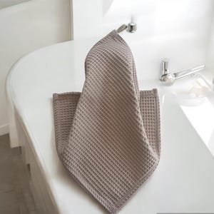 Waffleq Towel - 100% Eco-Tex Cotton Linen Hand Towels, Beige Kitchen and Bath Face Towels, Soft Waffelpique Table Napkins